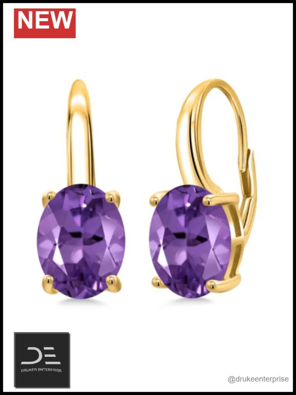 18K Yellow Gold Plated Silver Oval Gemstone Birthstone Leverback Drop Dangle